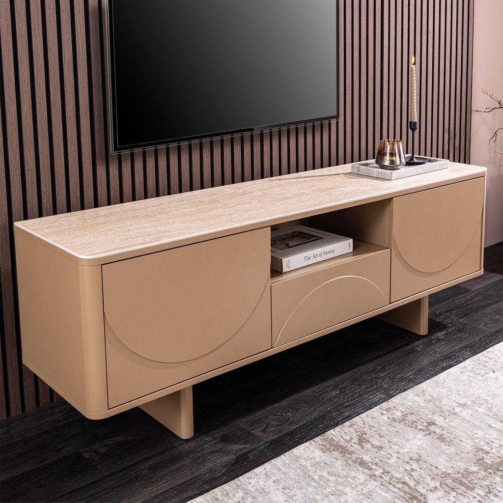 riess-ambiente TV-Board SAVOY 150cm braun grau beige greige Keramik mit Stauraum und 3D-Front Art Deco