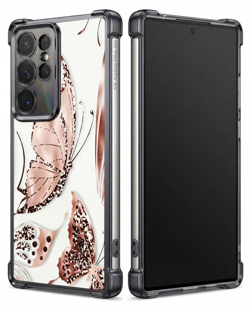 Personalisierte Hülle mit Bild für Samsung Galaxy S24 FE Elektroplattiert TPU Stoßdämpfer Handyhülle mit Schmetterlingsmuster mit roségoldene...