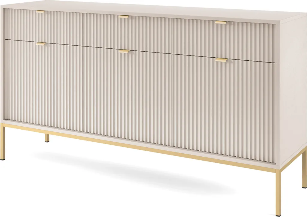 Buffet bas design avec 3 portes et 3 tiroirs finition cachemire et or
