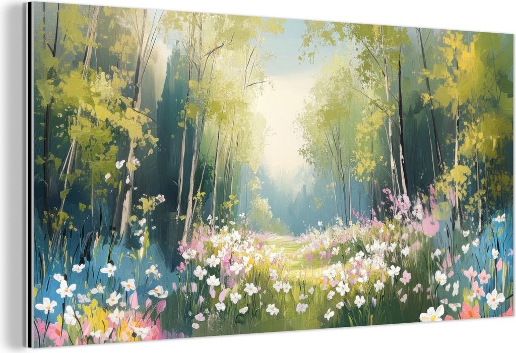 MuchoWow Wanddekoration Metall Metallbild Wandkunst 80x40 cm Wald - Malerei - Farbenfroh MuchoWow Aluminium Gemälde - Wanddekoration - Alubild