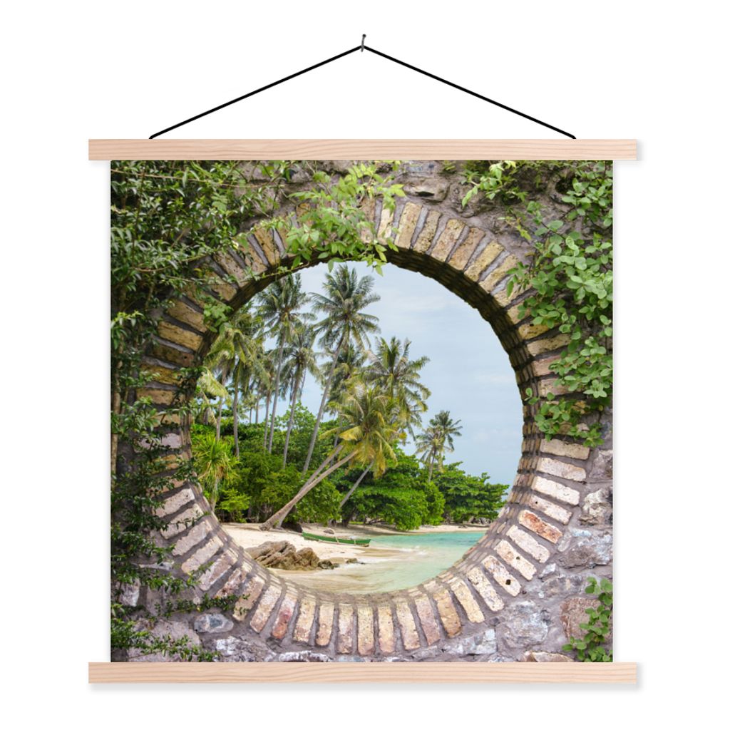 MuchoWow Textilposter Palmen - Tropisch - Durchsichtig - Strand 60x60 cm mit holzfarbenen Rahmen - Wanddekoration