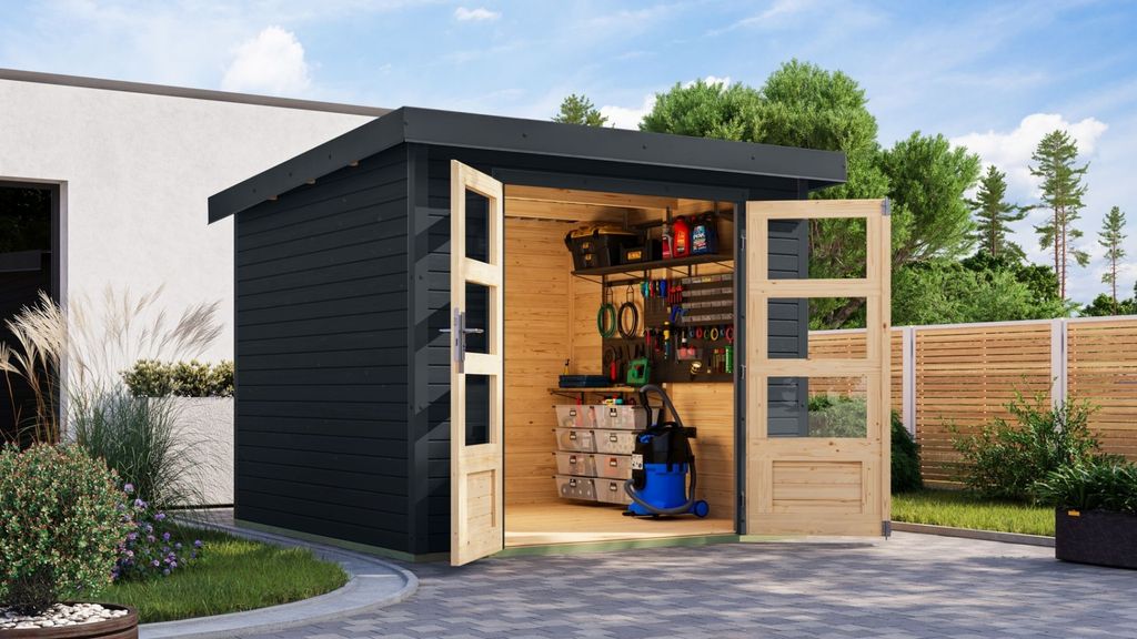 Karibu Gartenhaus Hybridhaus Metall Jupiter 3,5 anthrazit 238,5x242,5x209 cm