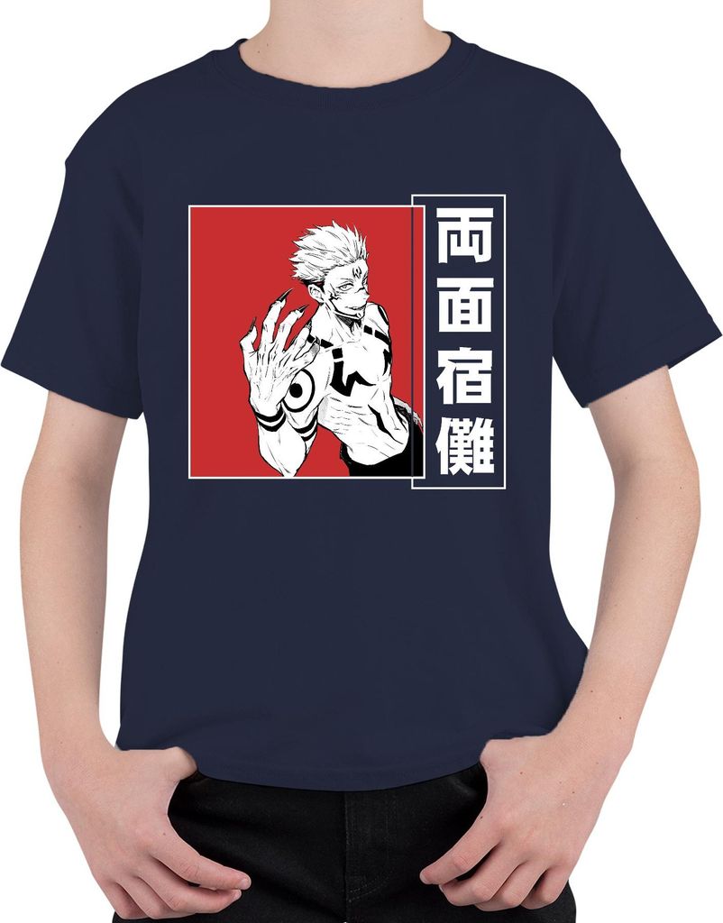 Ryomen Sukuna Jujutsu Kaisen Dämon Manga Anime Ästhetik düster rot Uni Kinder T-Shirt, Navy, 152