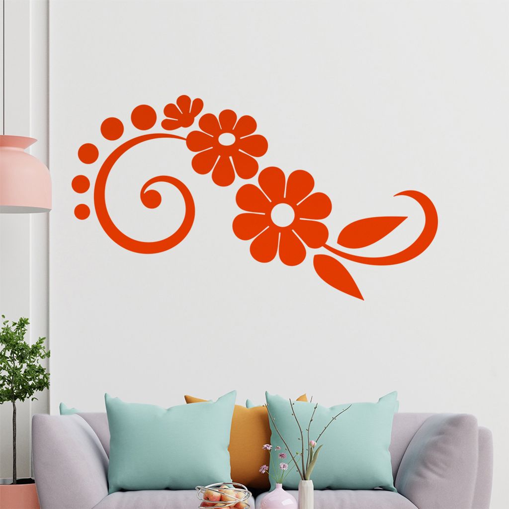 Blume - Linien Punkte Wandtattoo in 6 Größen - Wandaufkleber Wall Sticker - Dekoration, Küche, Wohnzimmer, Schlafzimmer, Badezimmer