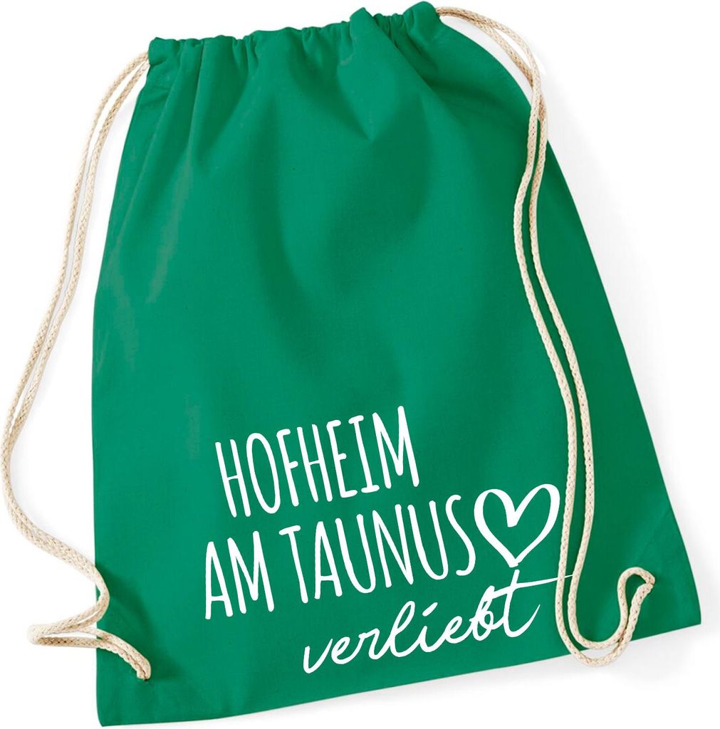 Huuraa Turnbeutel Hofheim am Taunus verliebt 12 Liter Kelly Green Baumwolle Rucksack Geschenkidee