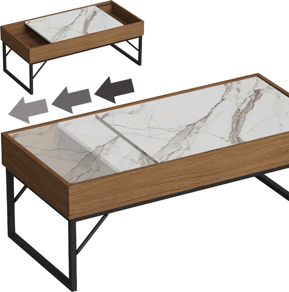 Vicco Tavolino da salotto Lunero, 105 x 50 cm, Noce/Marmo - 5