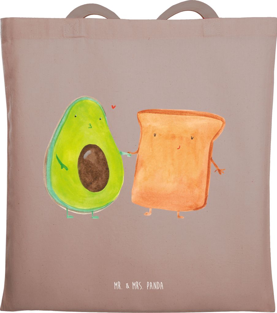 Mr. & Mrs. Panda Stoffbeutel Avocado Toast - Braun Pastell - Geschenk, Einkaufstasche, Pärchen, Tasche, Shopping, Uni, Tote Bag, Freundin, Toastbr...