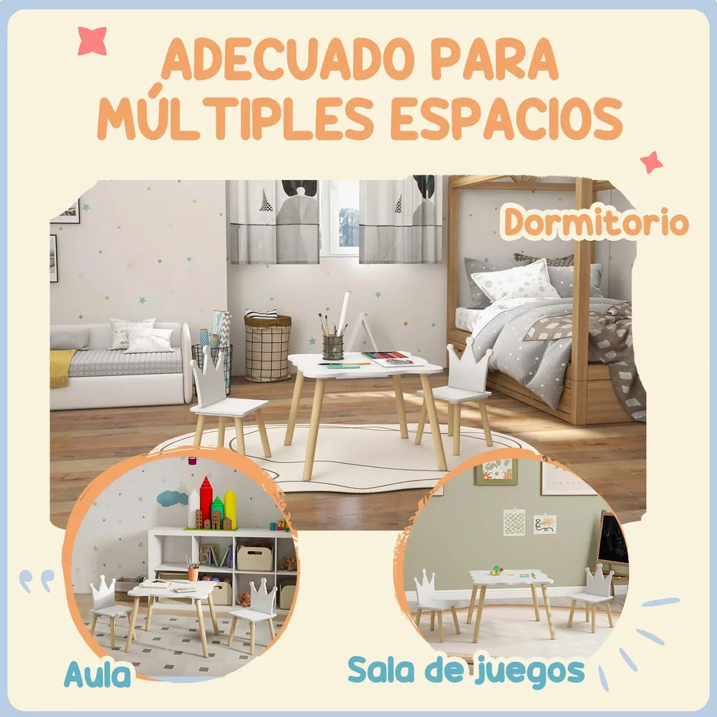 Table pour enfants avec 2 chaises blanche Set de 3 pièces pour 3-6 ans - 6