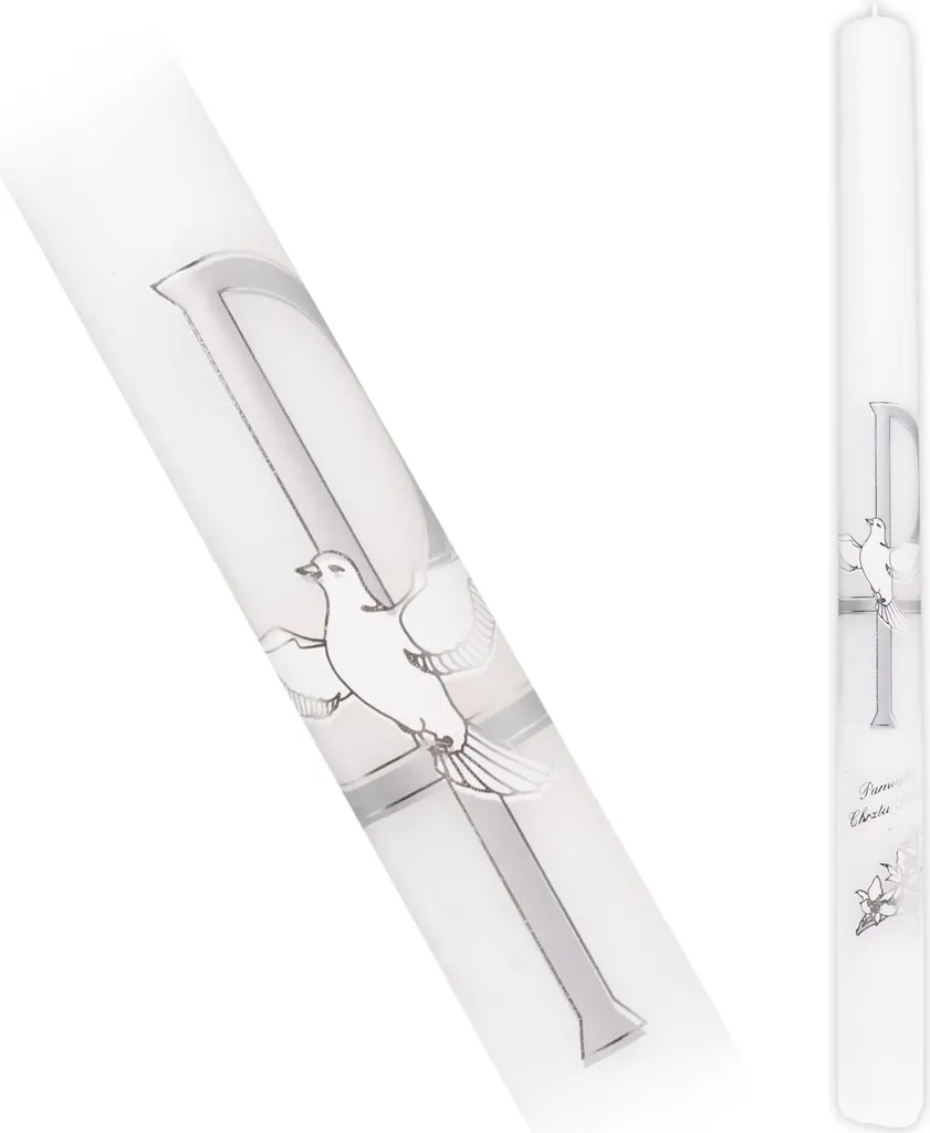Cero Battesimo Bianco Argento Colomba - Design Moderno per Cerimonia - 1