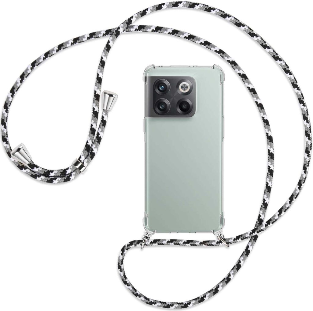 Handykette Backcover-Schutzhülle mit Band (Metall silberfarben) für OnePlus 10T 5G (6.7'') - schwarz/grau/weiß
