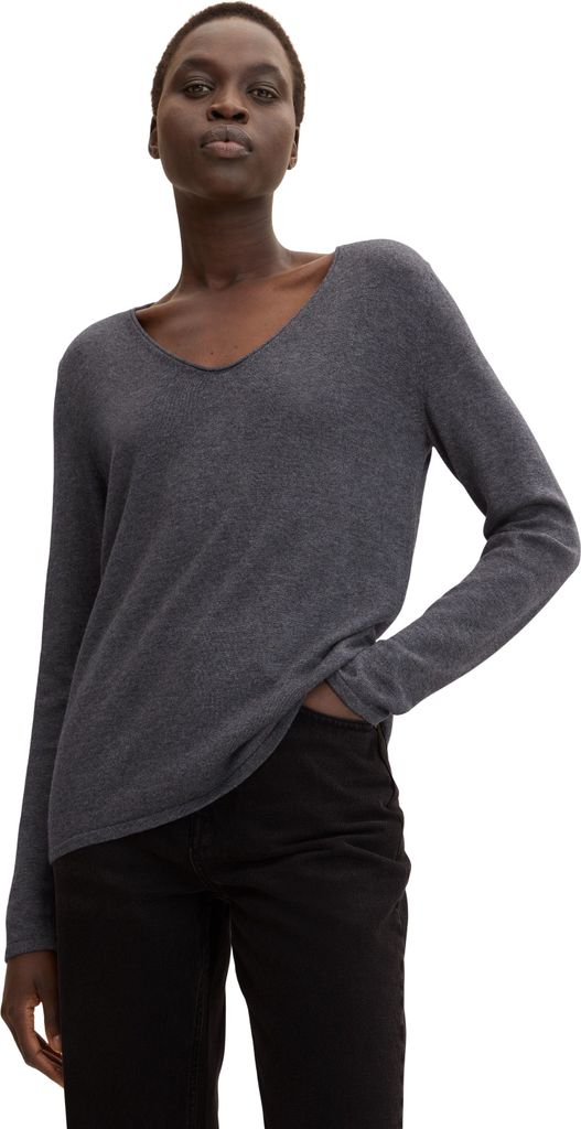 TOM TAILOR Dünner Strickpullover Knitted Basic Stretch Sweater Langarm V-Neck Größe: S