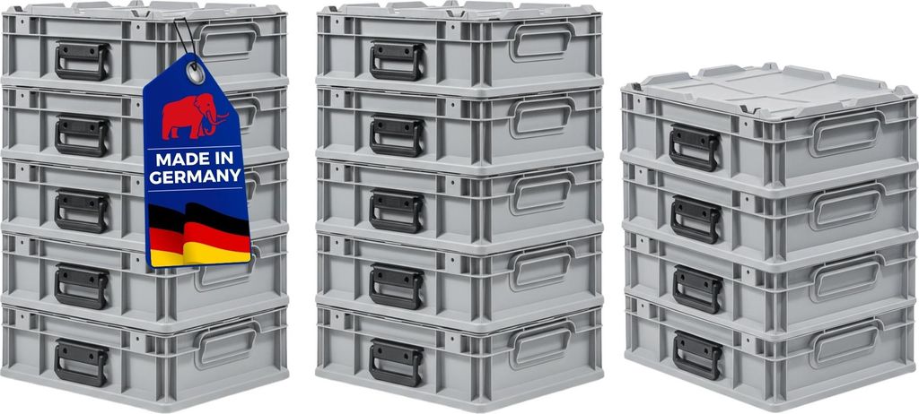 SuperSparSet 14x Eurobox NextGen Portable Germany | HxBxT 13,5x30x40cm | 11 Liter | Grau | Eurobehälter, Transportbox, Transportbehälter, Stapel...