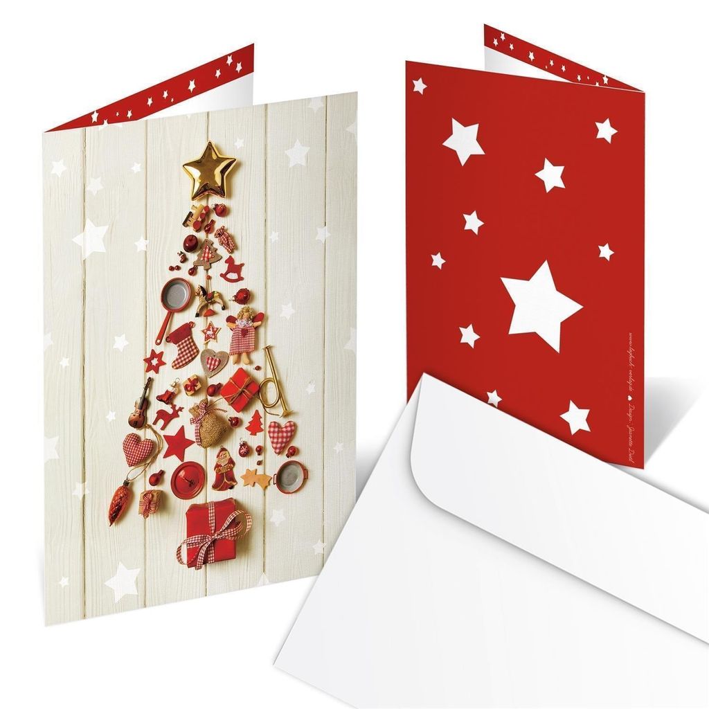 Briefumschläge + Weihnachtskarten DIN A6 hoch Klappkarten beige mit Weihnachtsbaum rot 10 Stück10 Stück