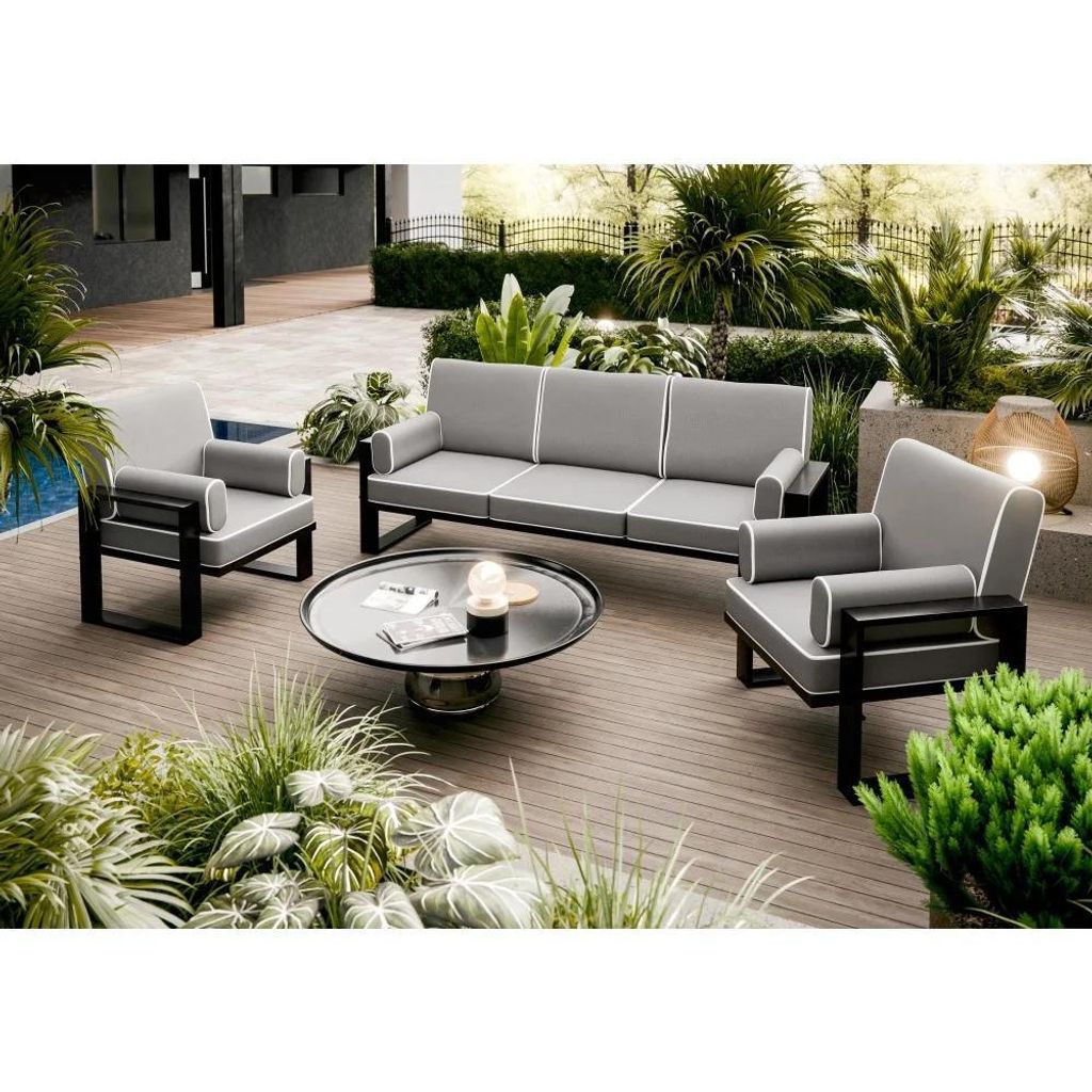 BEAUTYSOFA | Gartenmöbel VERDINO 2R2, Garten - Set Grau, 3 Sitzer Sofa, 2x Sessel, Garten-Lounge mit Metallrahmen, Polyrattan Simax 42