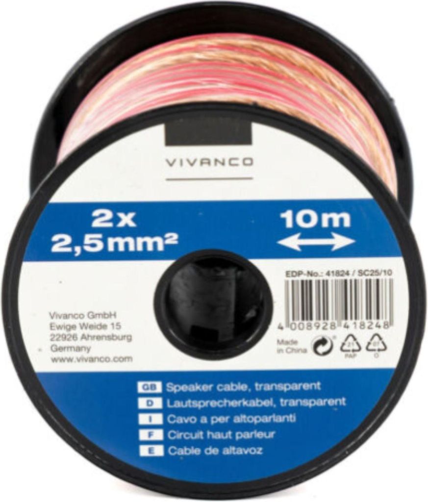 ViVanco 46824 audio cable 10 m Copper, Transparent