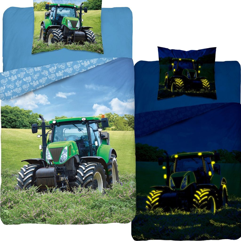 Bettwäsche aus leuchtender Baumwolle 160x200 Traktor