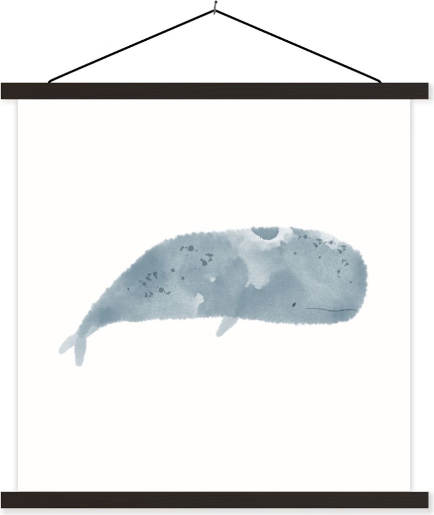 MuchoWow Textilposter Pottwal - Meerestiere - Aquarell 90x90 cm mit schwarzem Rahmen - Magnetisches