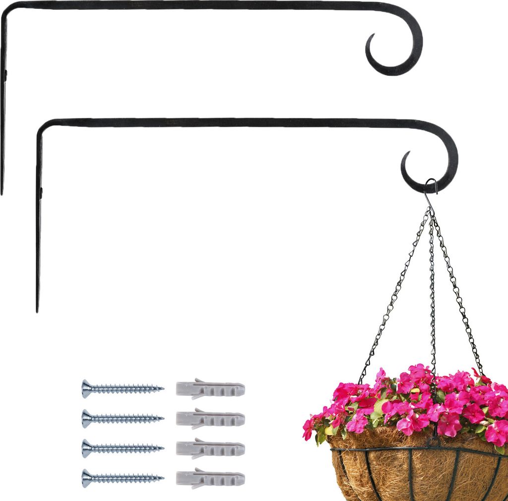 Marrakesch 2er Set Wandhaken handgeschmiedet schwarz 26cm lang | Vintage Haken zum Schrauben für Blumenampel & Hängepflanze | Gerätehalter Mapoy...