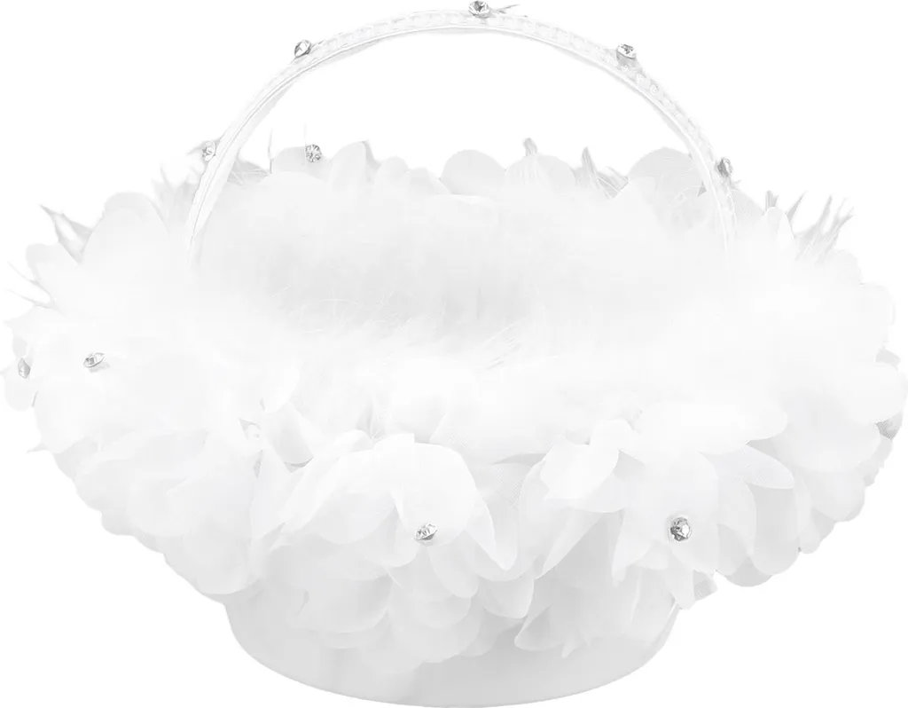 Petit panier blanc perlé et fleuri avec anse rigide pour les mariages