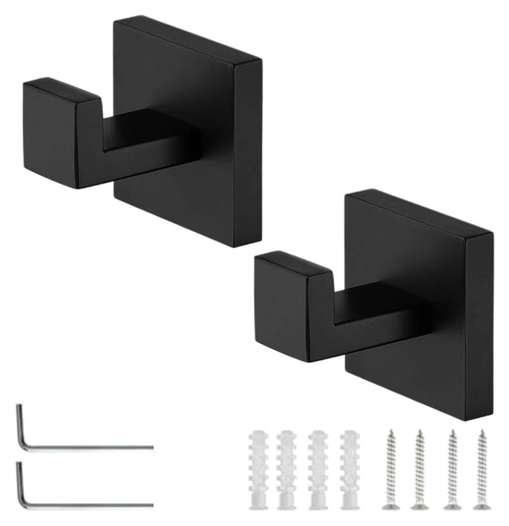 2 Stuks Handdoekhaken voor Wandmontage - Mat Zwart Productafbeelding 
