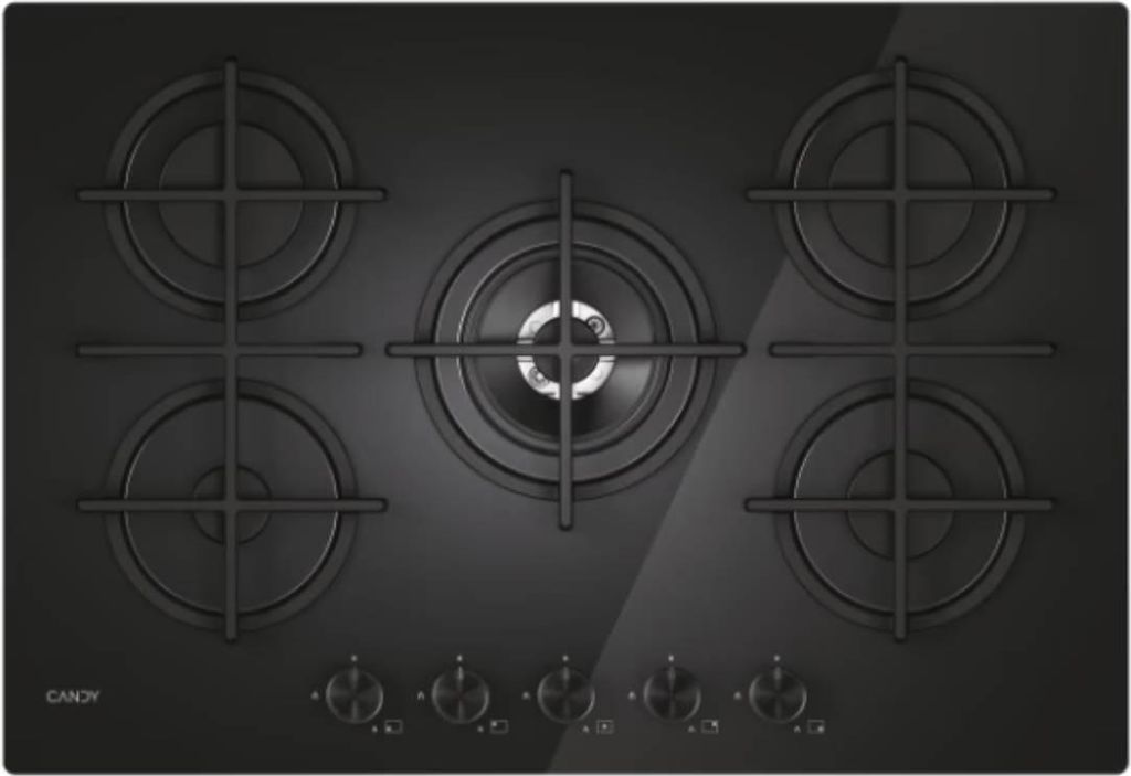 Candy CVG74WTB, Schwarz, Integriert, 75 cm, Gaskochfeld, Gehärtetes Glas, 5 Zone(n)