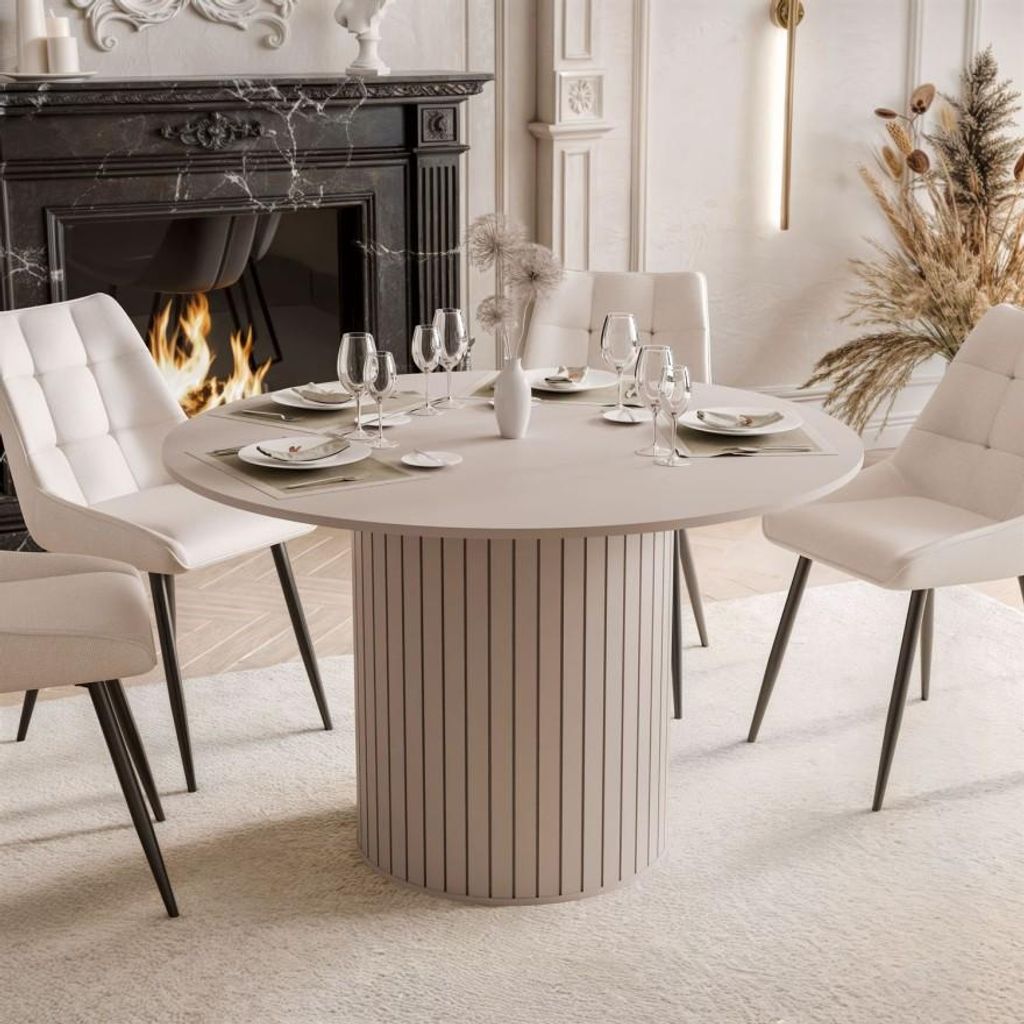 Esstisch Rund Ø 120 cm LINNEA – Säule in Lamellen-Optik – Produktbild 