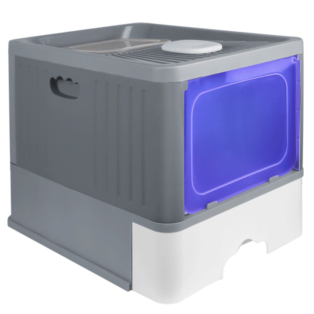 Katzentoilette Katzenklo mit UV-Licht geschlossene Katzentoilette mit Deckel Groß 48x38x37cm grau