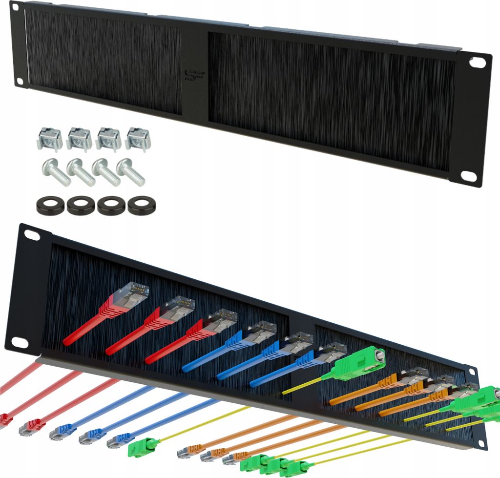 RACK 19 Zoll 2HE Cable Organizer mit Stalflex Kabelverschraubung Kabeleinführung