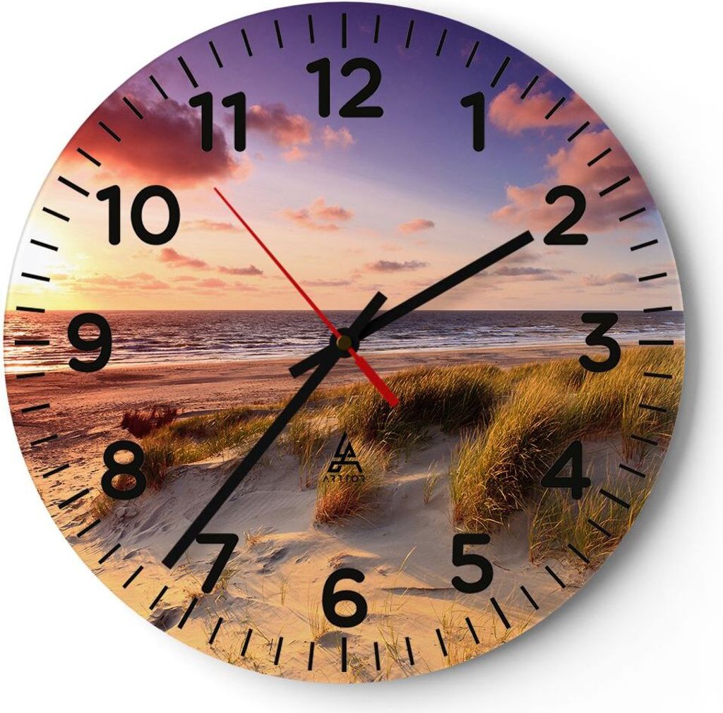 Wanduhr - Rund - Glasuhr - Meer Strand Düne - 30x30cm - Schleichendes Uhrwerk - Lautlos - zum Aufhängen bereit - Dekoration Modern - Wanddekorati...