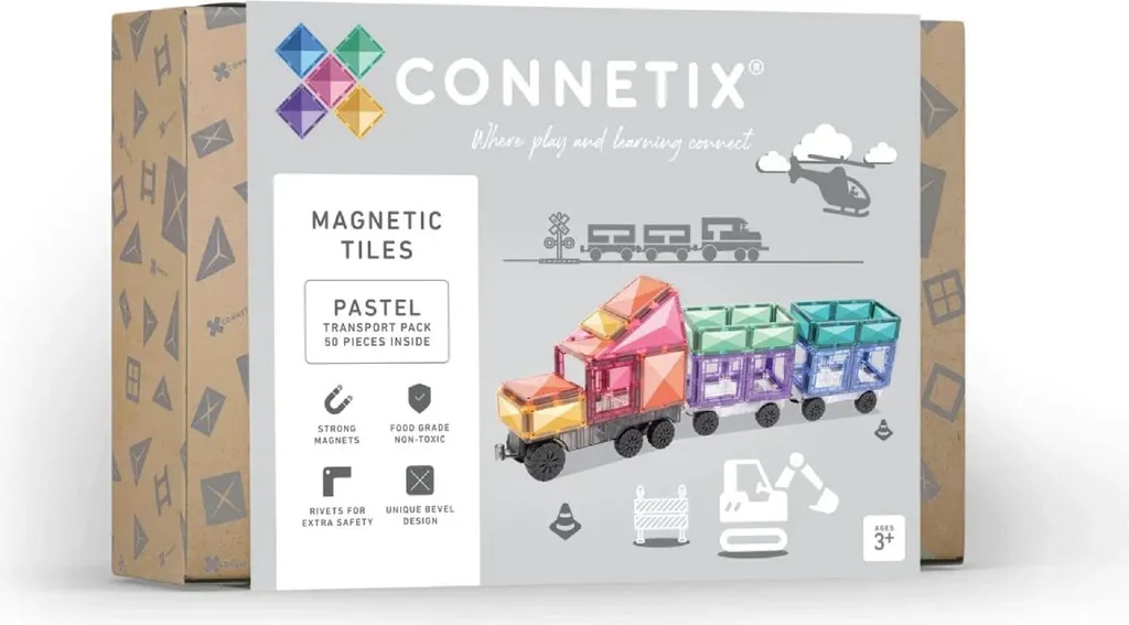 Carreaux Magnétiques Connetix Set de Transport 50 Pièces Arc-en-Ciel