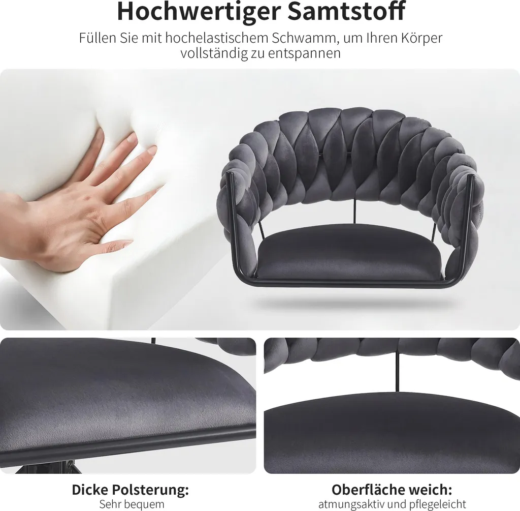 Chaise de luxe légère pour salon et coiffeuse en velours gris moderne - 7