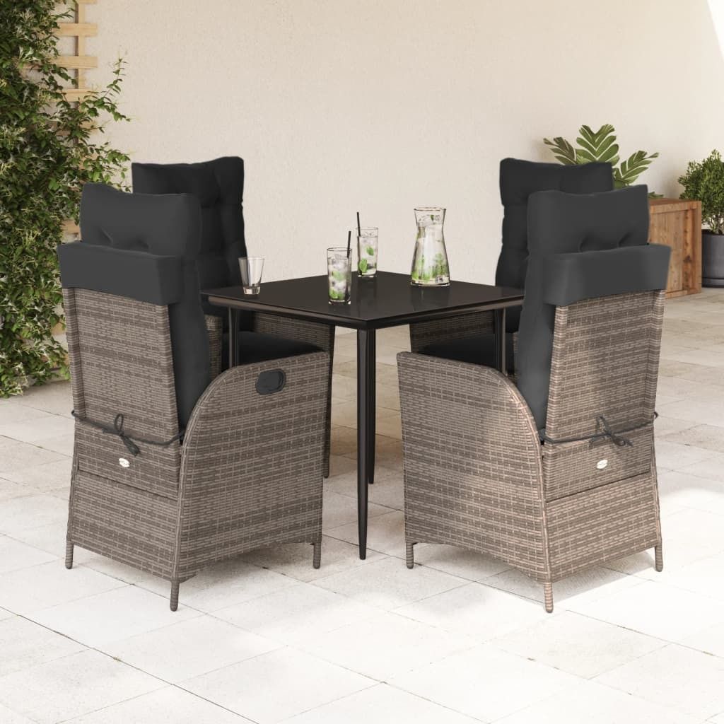 "2026 Promotion" 5-tlg. Garten-Essgruppe - mit Tisch und Stühlen - mit Kissen - Grau Poly Rattan - Gartenmöbelset CC11844