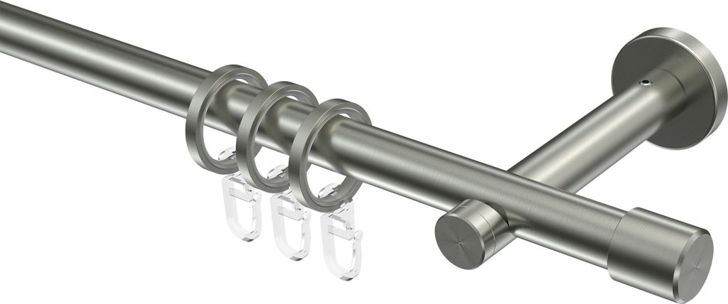 Interdeco Gardinenstange / Vorhangstange Edelstahl, Typ Enorma Casa (Kappe), 16 mm Ø 1-läufig, 220 cm