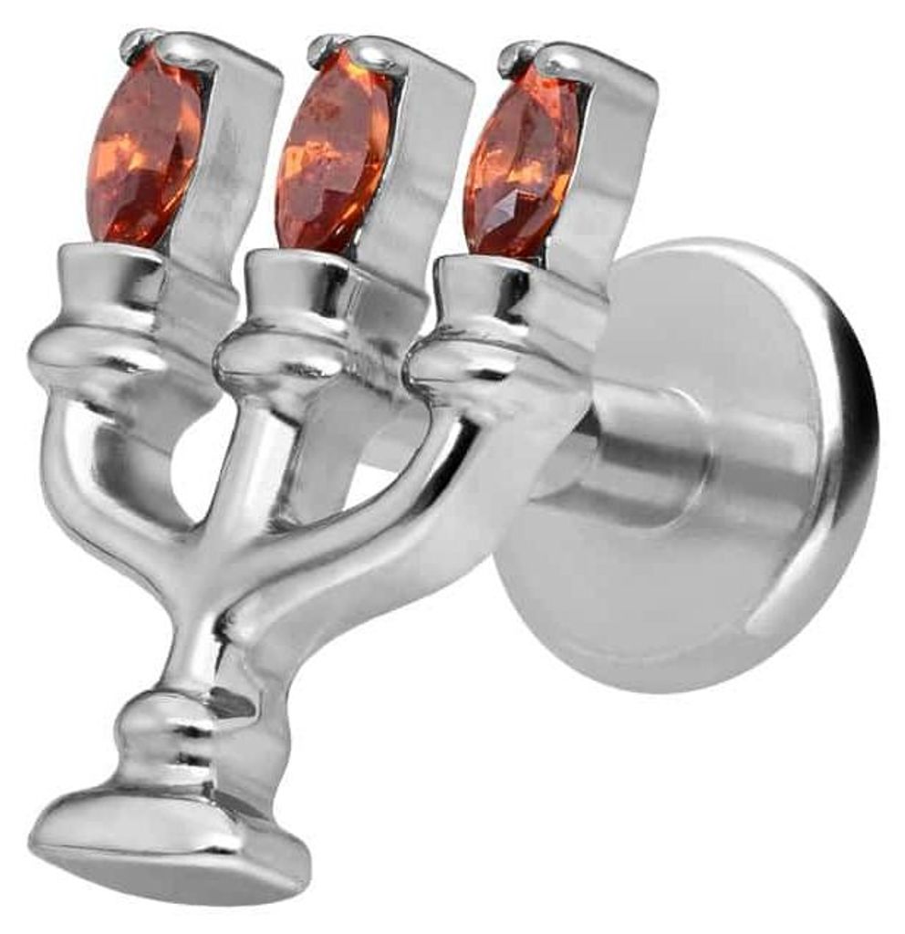 Ohrpiercing, Nasenpiercing Titan Labret mit Innengewinde KERZENLEUCHTER Silber Stablänge: 8mm | Stabstärke: 1,6mm