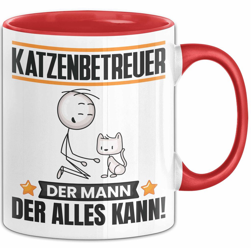 Katzenbetreuer Tasse Geschenk für Katzenbetreuer Der Mann Der Alles Kann Geschenkidee zum Geburtstag (Rot)