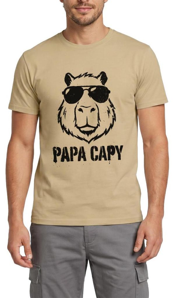 Spreadshirt Papa Capy Capybara Für Coole Väter Männer T-Shirt, XL, Sandbeige