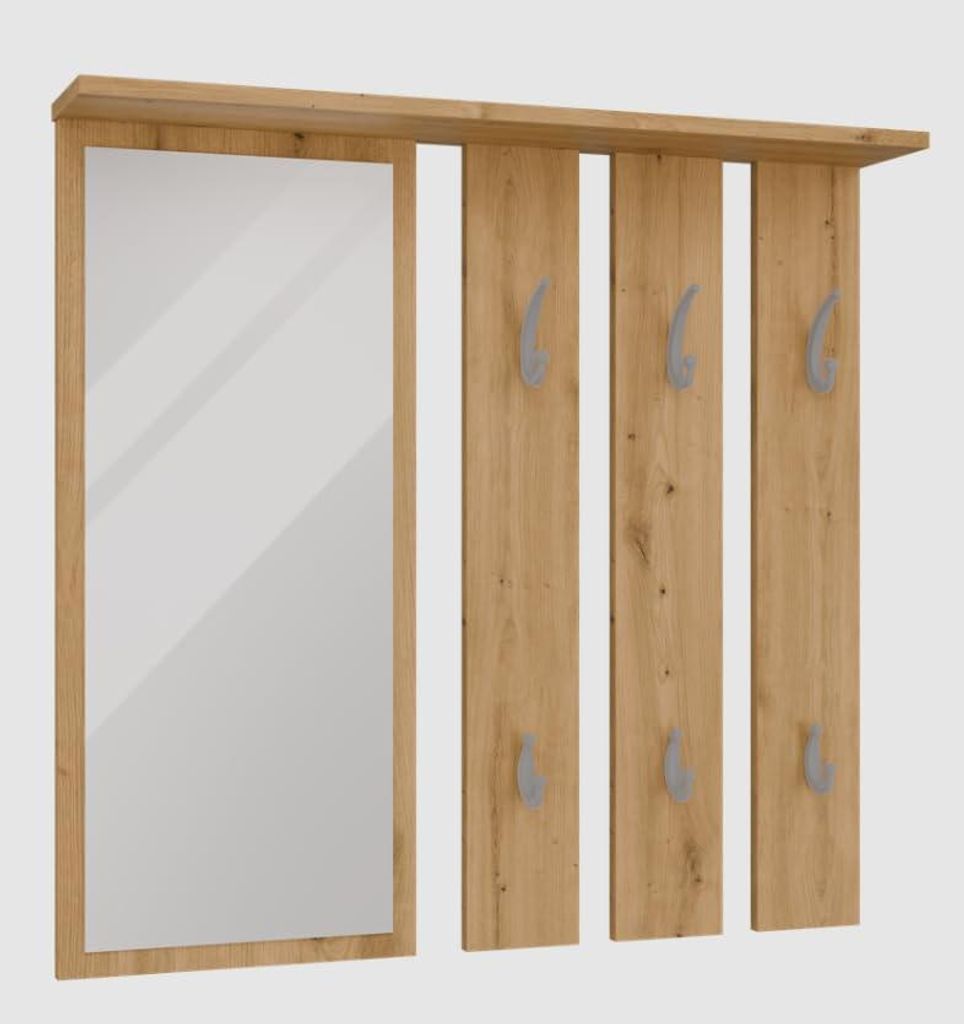 BDW, Wandgarderobe Modern mit Spiegel und Ablage, Eiche Artisan Opal, 15x85x82cm