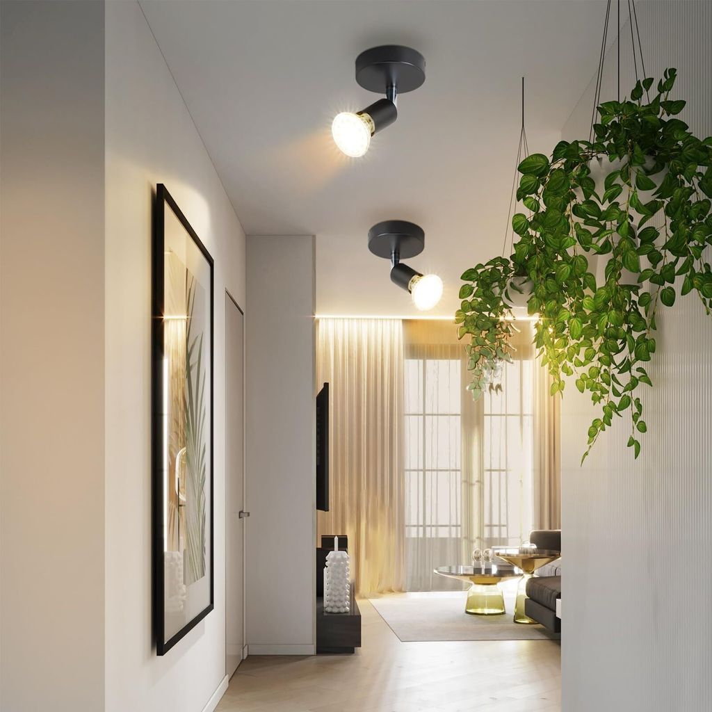 ZMH LED Deckenstrahler 1 Flammig 2ER Schwarz Deckenleuchte Modern GU10 Deckenspot Schwenkbar 330°Drehbar Wandstrahler Wohnzimmer Schlafzimmer Flur
