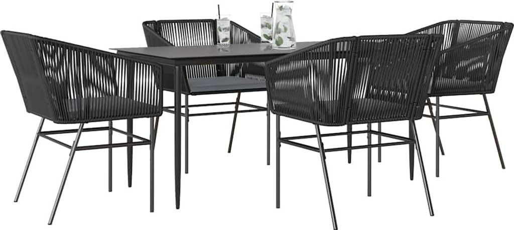 Maison Exclusive - 5-tlg. Garten-Essgruppe mit Kissen Schwarz Poly Rattan Glas