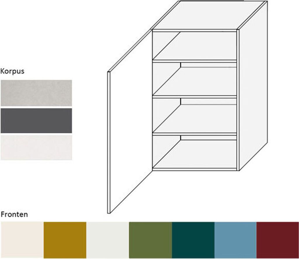 XL Küchenschrank Hängeschrank 60cm Korpus weiß Frontfarbe RAL 9010 reinweiß matt (RI-W4/60/1)