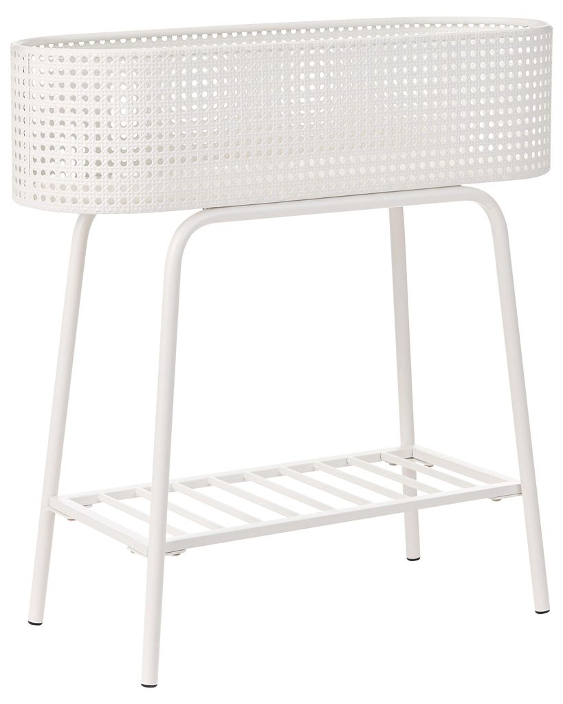 BELIANI Pflanzenständer Weiß Metall mit Ablage Regal Wiener Geflecht Indoor Outdoor Blumenständer auf Beinen