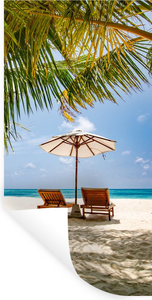 MuchoWow Wandtattoo Wandsticker Wandaufkleber Strand - Strandkorb - Sonnenschirm 80x160 cm Selbstklebend und Repositionierbar - Sticker - Dekorfolie