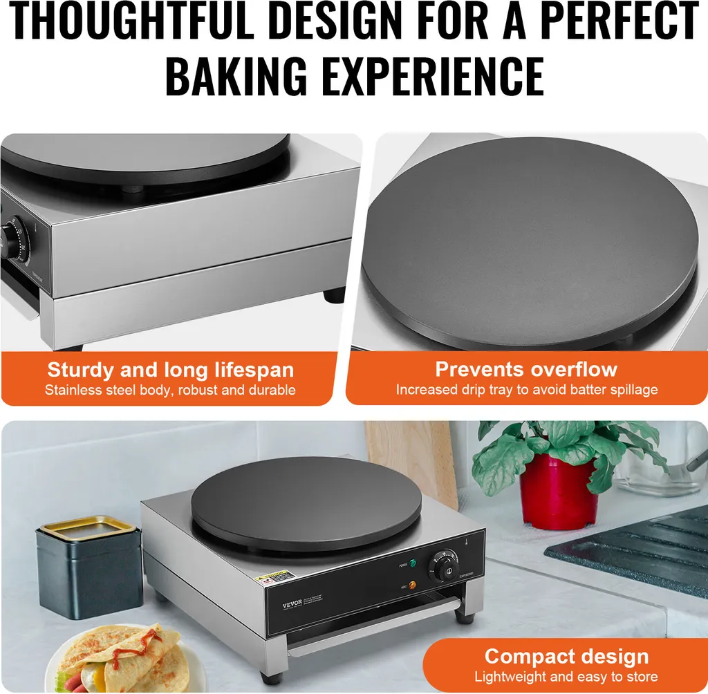 Machine à crêpes électrique 40 cm VEVOR avec thermostat réglable 1700W