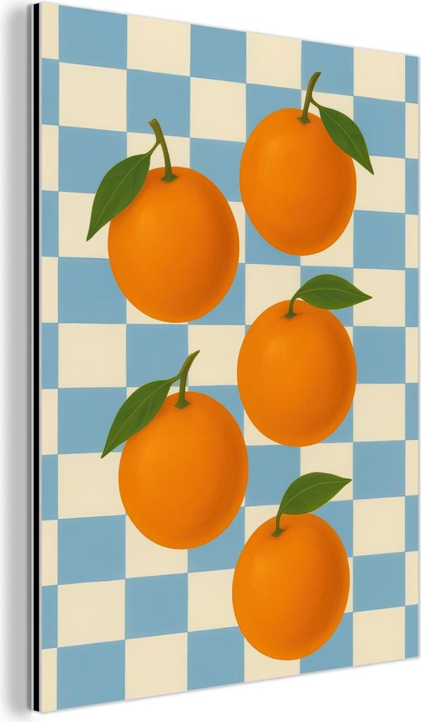 MuchoWow Wanddekoration Metall Metallbild Wandkunst 90x120 cm Orangen - Blätter - Blockiert - Blau MuchoWow Aluminium Gemälde - Industrial