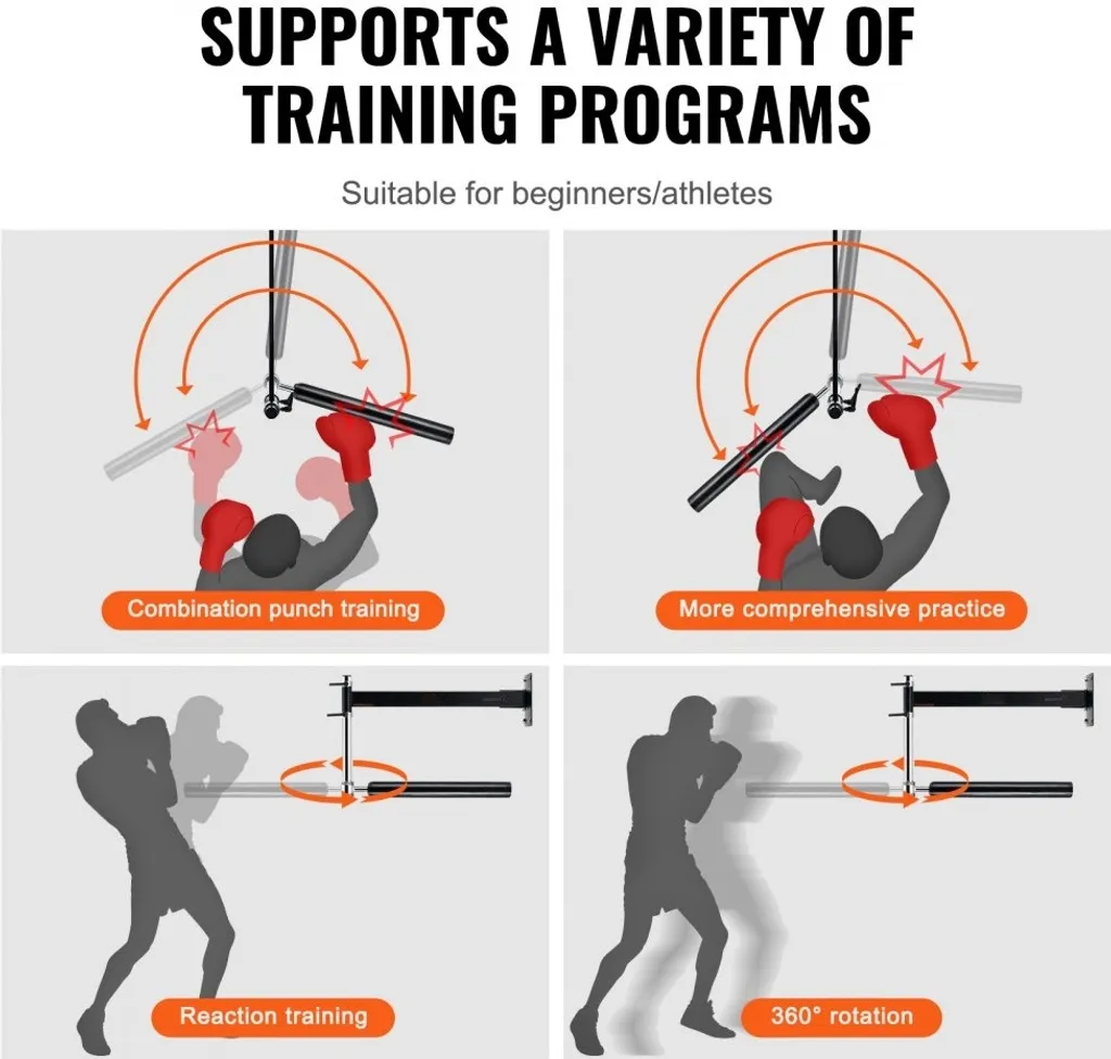 Support mural boxe avec barre de réflexe réglable et speed trainer noir - 6