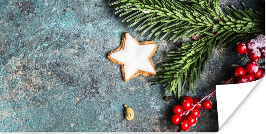 MuchoWow Poster Weihnachten - Rustikal - Zweige - Sternanis - Beeren - Rot 150x75 cm - ohne Rahmen