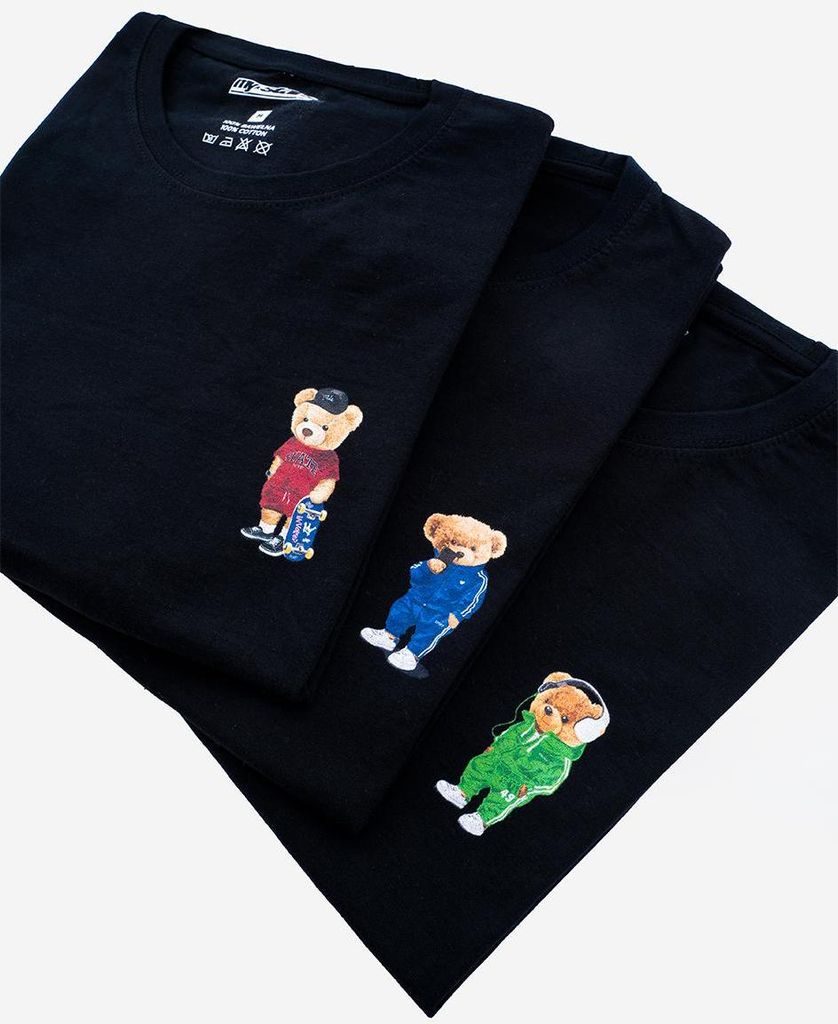 Set aus 3 schwarzen My Stars Bear T-Shirts für Männer M