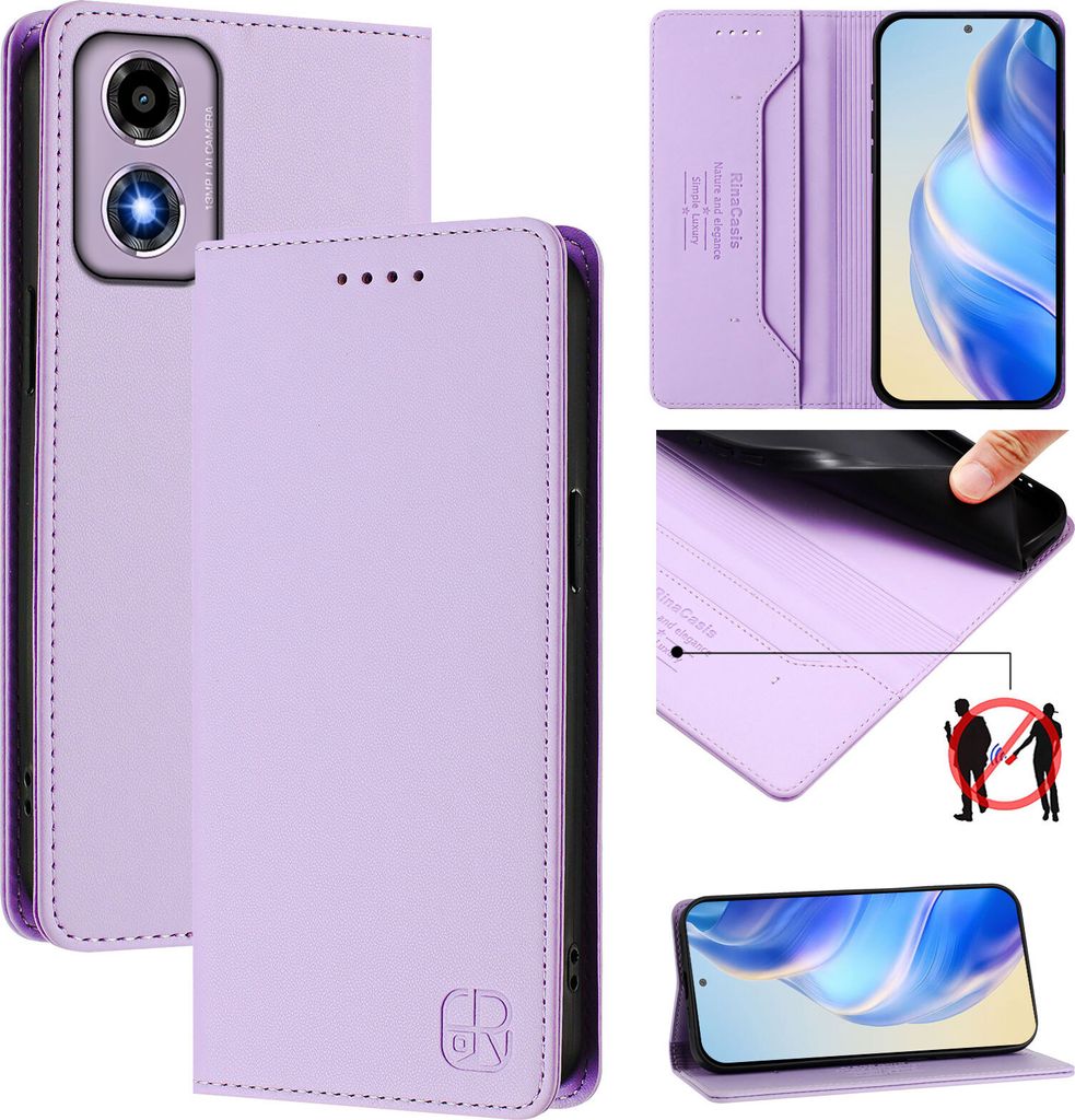 Lederhülle für Motorola Moto E14 / G04 / G04s / G24 Hülle Flip Brieftasche Kartenfächern Ständer Schutzhülle Violett