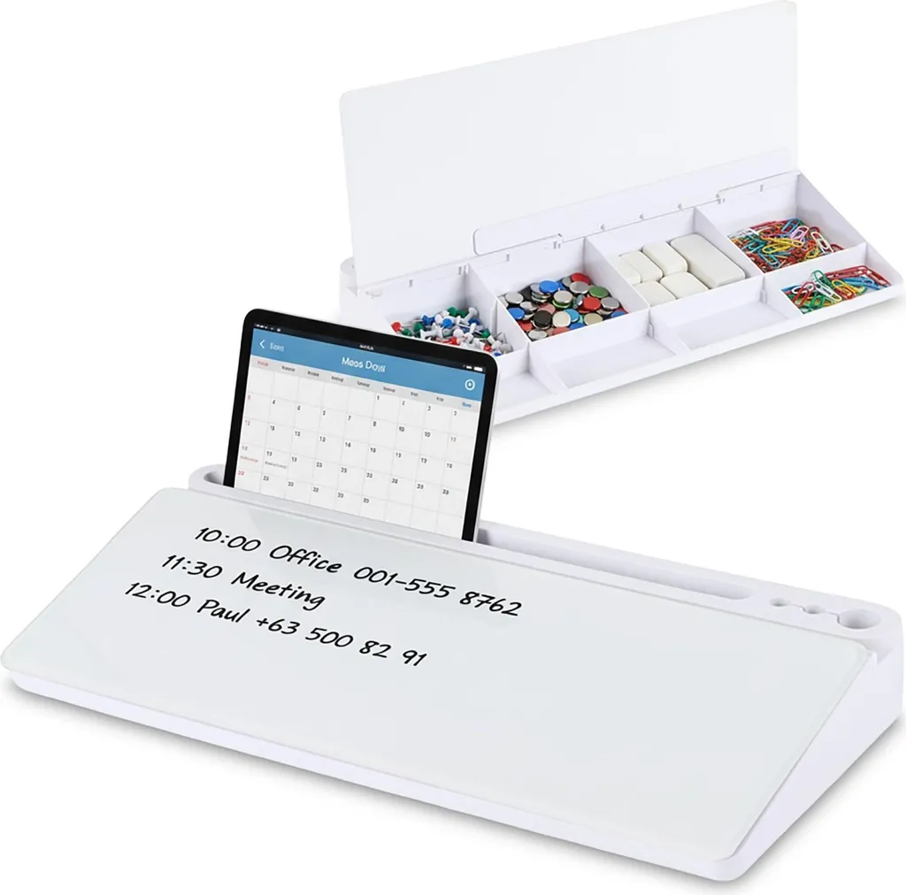 Organiseur bureau 8 compartiments en métal avec tableau mémo mémo