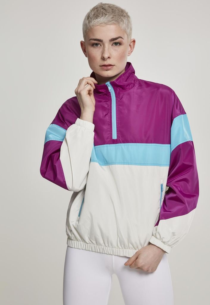 Urban Classics TB2668 | Ladies 3-Tone Stand Up Collar Pull Over Jacket XS bis XL - Farbe: viola/wht/aqua - Größe: M